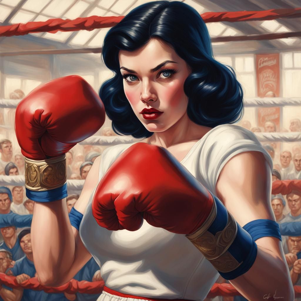 Snow White as Boxer in Boxing Ring: Hyperrealistic Art