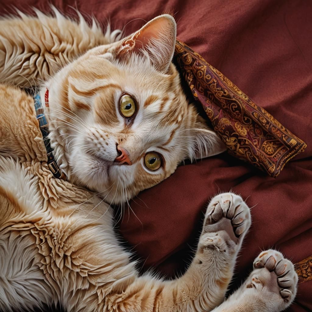 Hyperrealistic Portrait of Blonde Cat with Brown Eyes