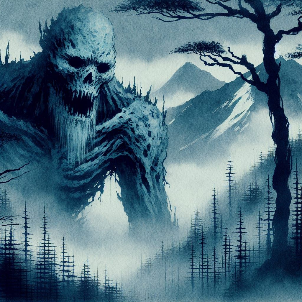 Gashadokuro Emerges: A Sumi-e Ink Wash Painting