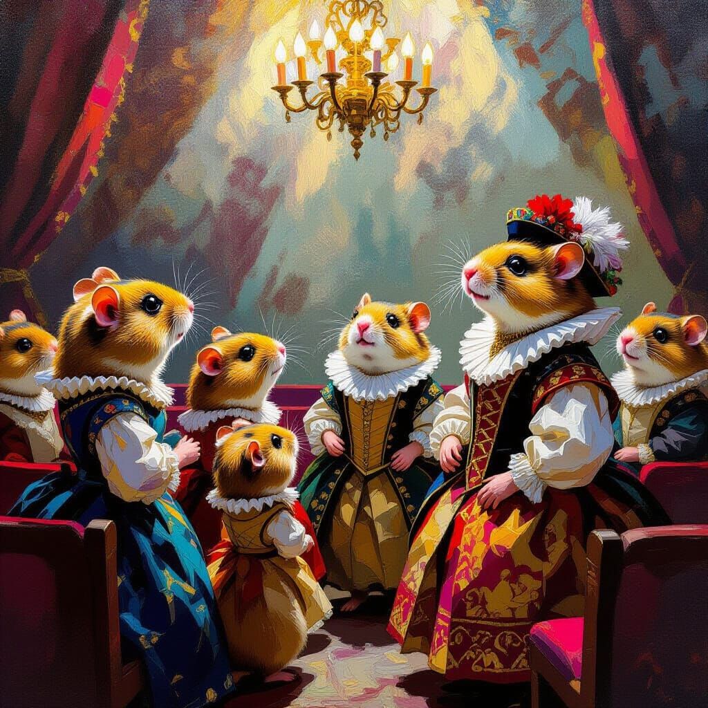 Hamsters at the Opera in Neo-Impressionist Style