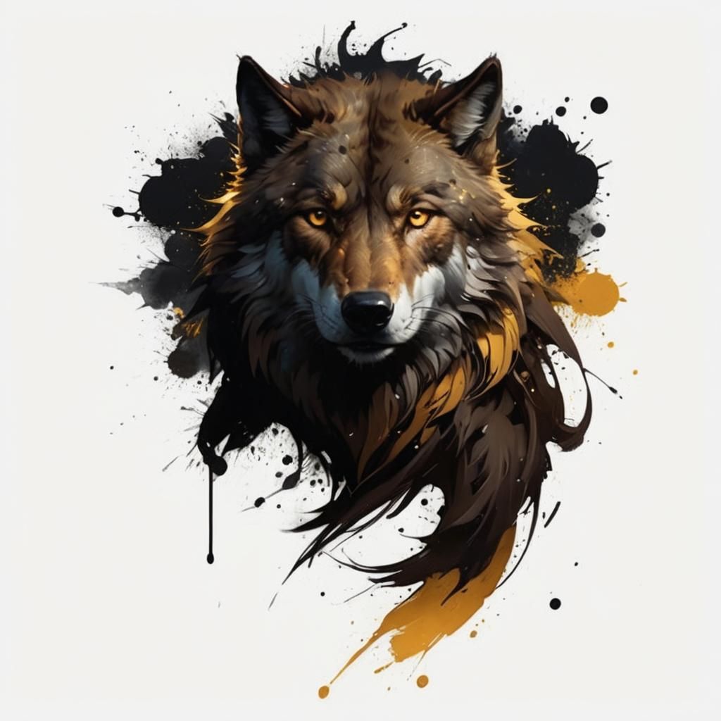 Ink Splatter Wolf Concept Art Portrait