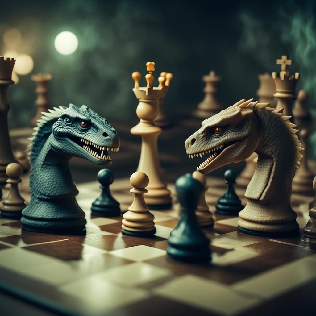 Epic Living Chess Battle: Cinematic Film Still