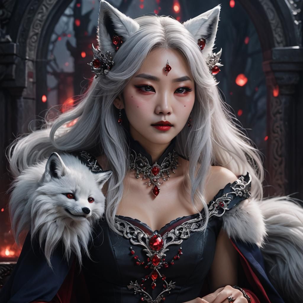 Korean Vampire Queen with Fox Ears, Fantasy Art
