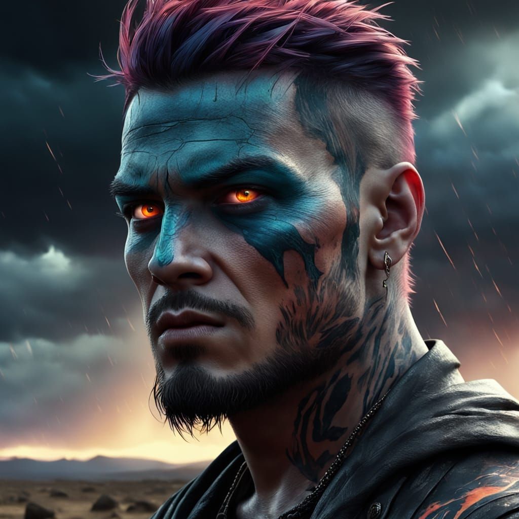 Lord Tears in a Desolate Landscape: Vibrant Digital Art