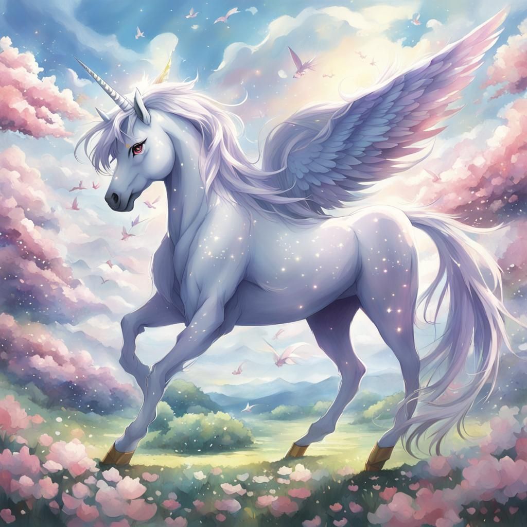 Winged Unicorn in Anime Style