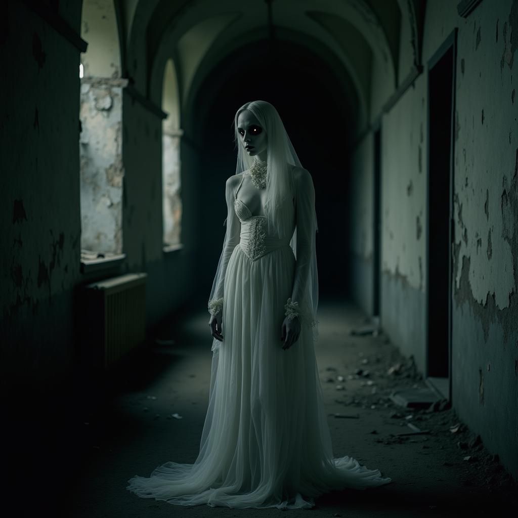 Ethereal Woman in Decaying Asylum, Surrealist Art