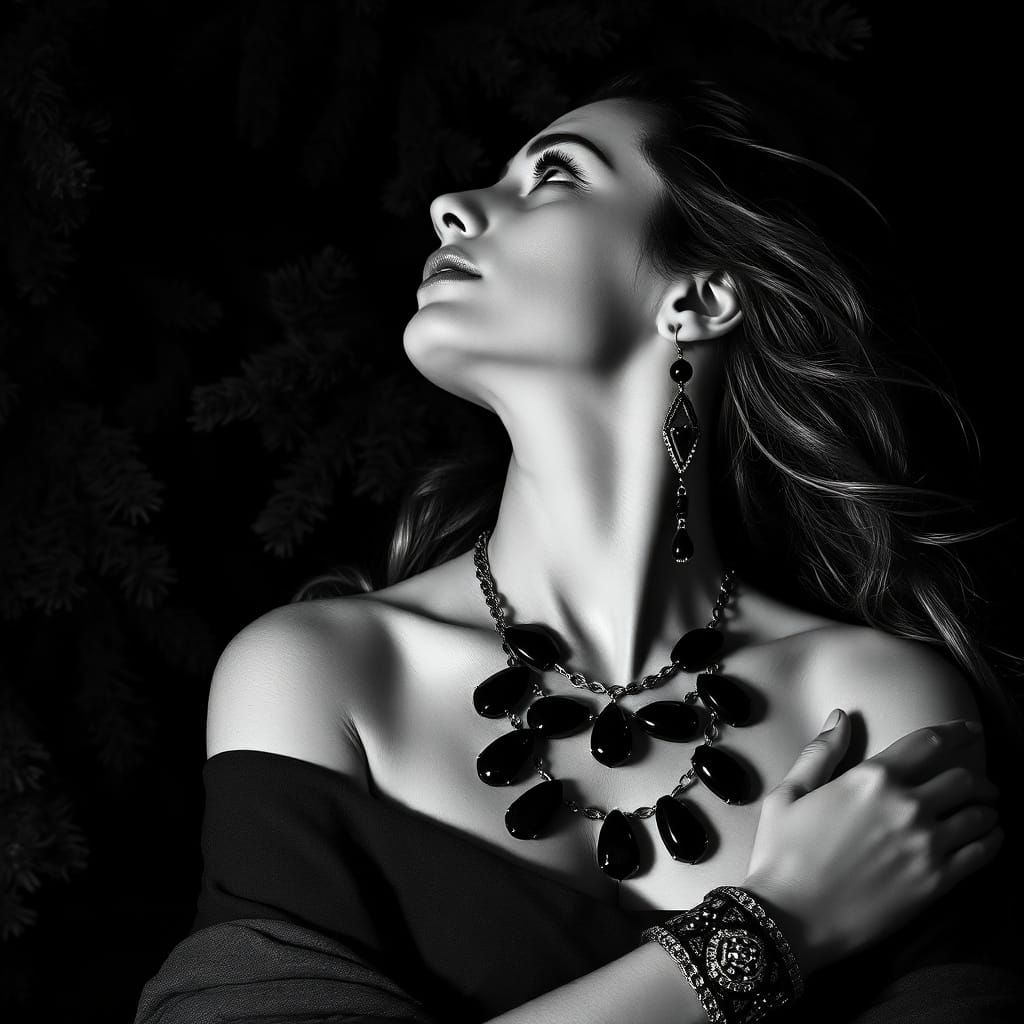 Fine Art Black and White Portrait of Woman in Profile