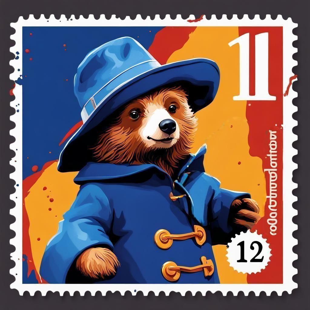 Postage stamp celebrating Paddington Bear.