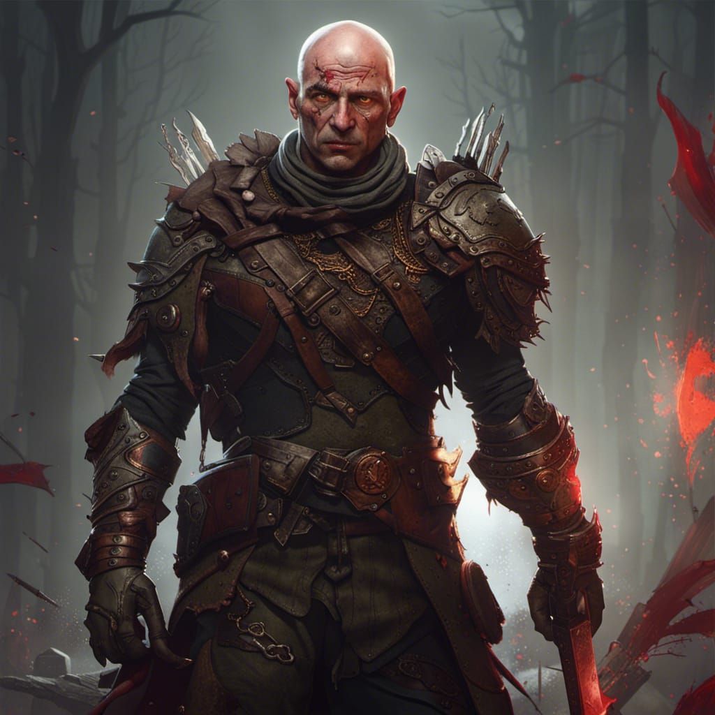 Bloodied Bald Ranger: Dark Fantasy Masterpiece