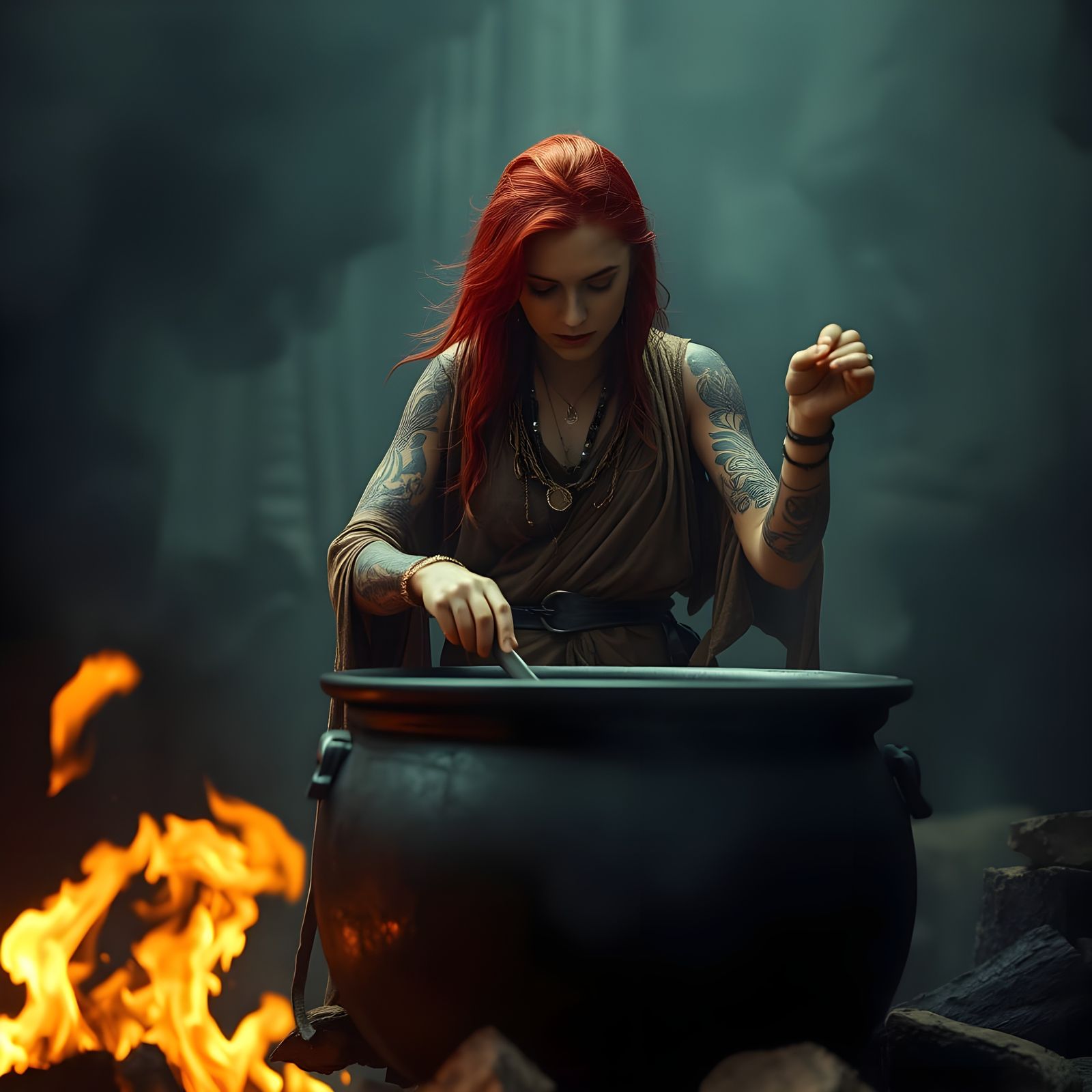 Surreal Shamanic Goddess Stirs Great Cauldron