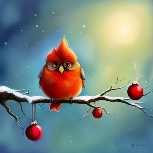 Whimsical Scottish Fantasy Bird in Christmas Colors