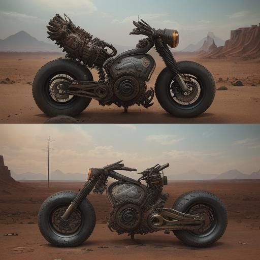 Post-Apocalyptic Bio-Mech Motorcycle Riders in Wasteland