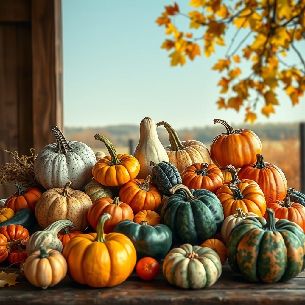 Vibrant Autumn Harvest Still Life in Pop Art Style