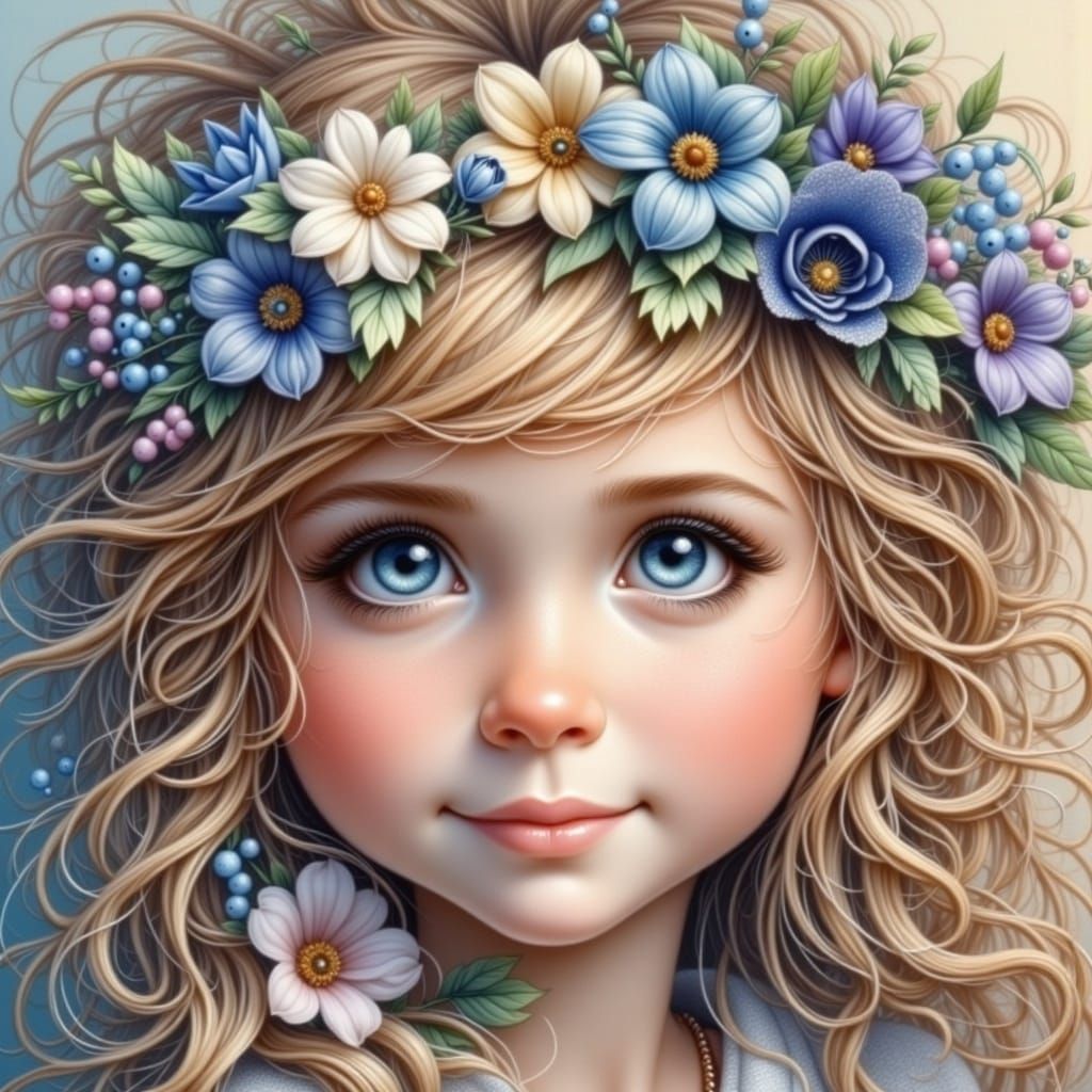 <lora:Whimsical Cuties:1.0> A pretty cute little girl with b...