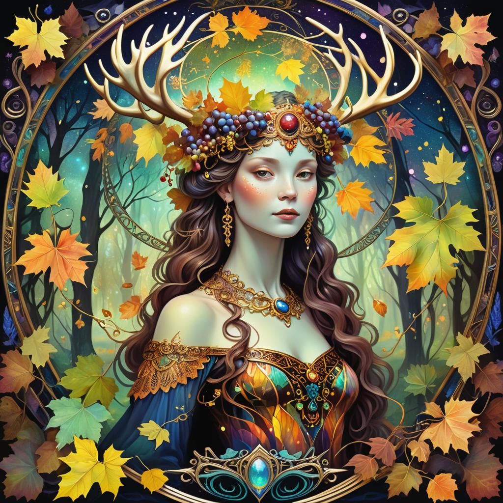 Autumn Goddess in Klimt Art Nouveau Style