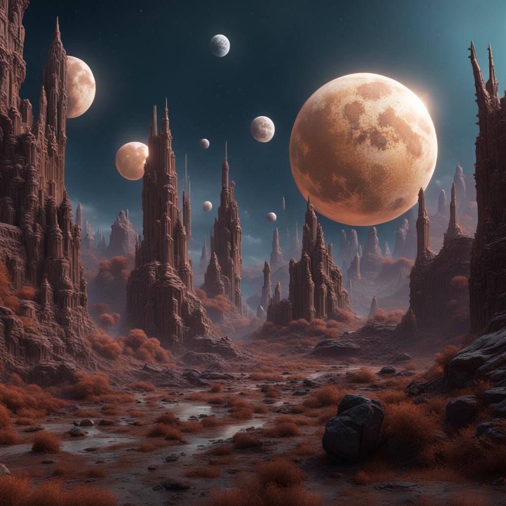Fantastical Moons in a Detailed Matte Painting