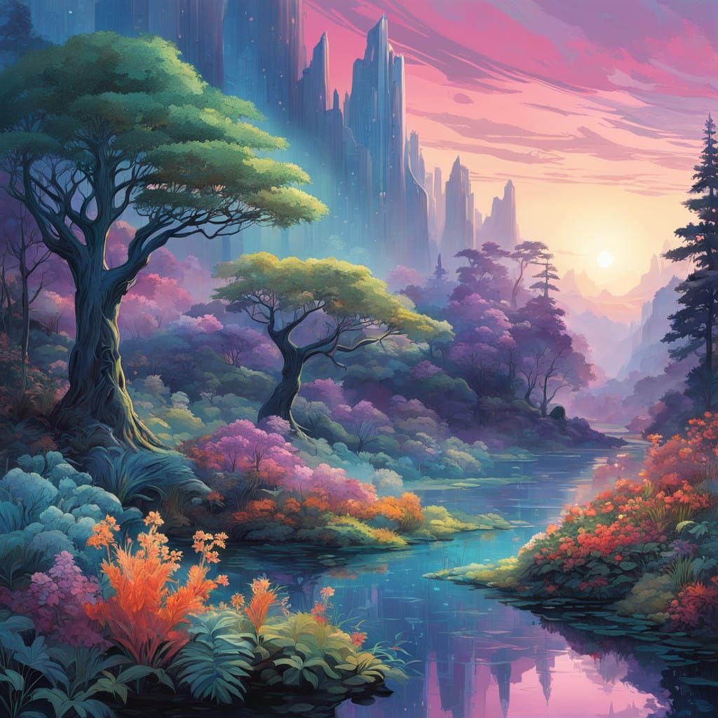 Ethereal Garden of Eden at Dawn