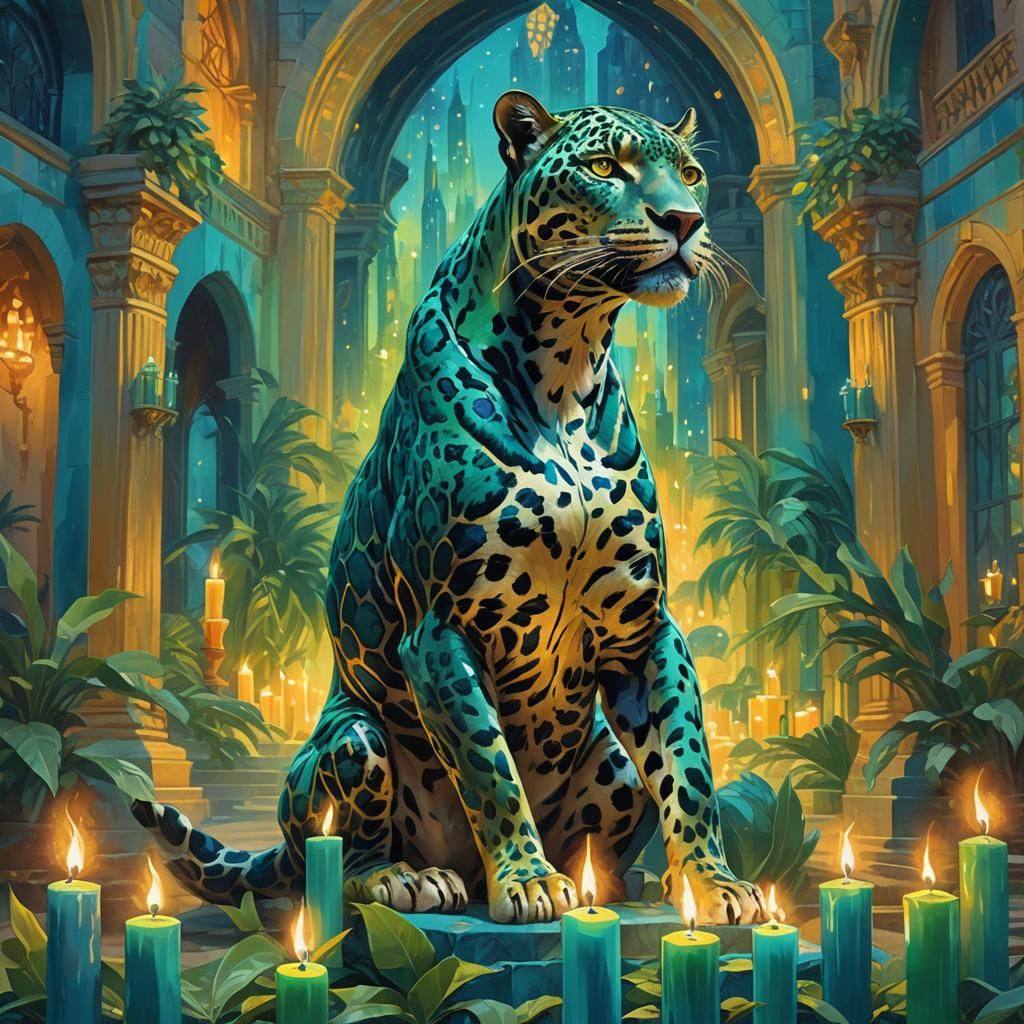 Blue Jaguar King in City of Light: Fauvist Expressionism