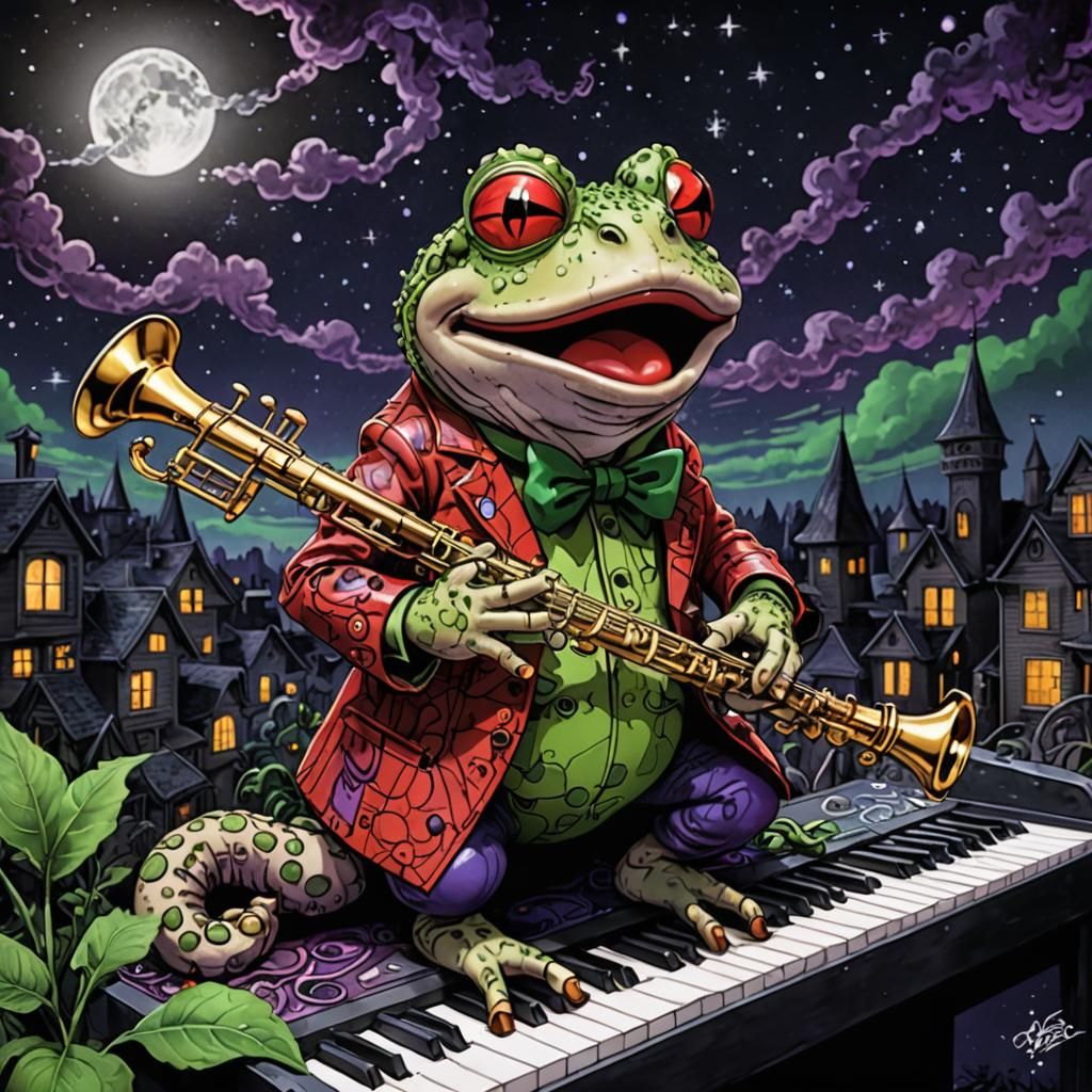 Eldritch Jazz Toad in 80s Anime Style