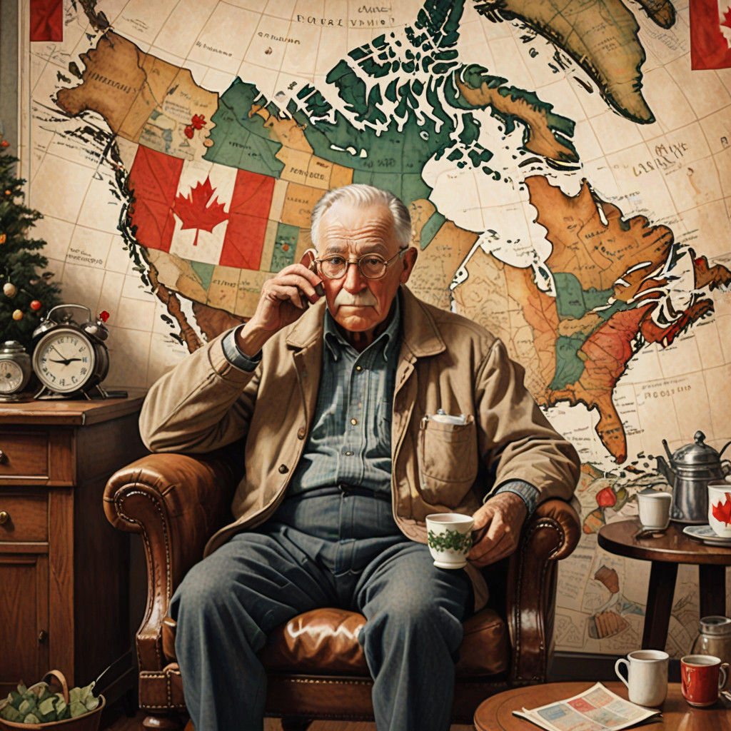 Cozy Winter Scene with Grandpa and Canada Map