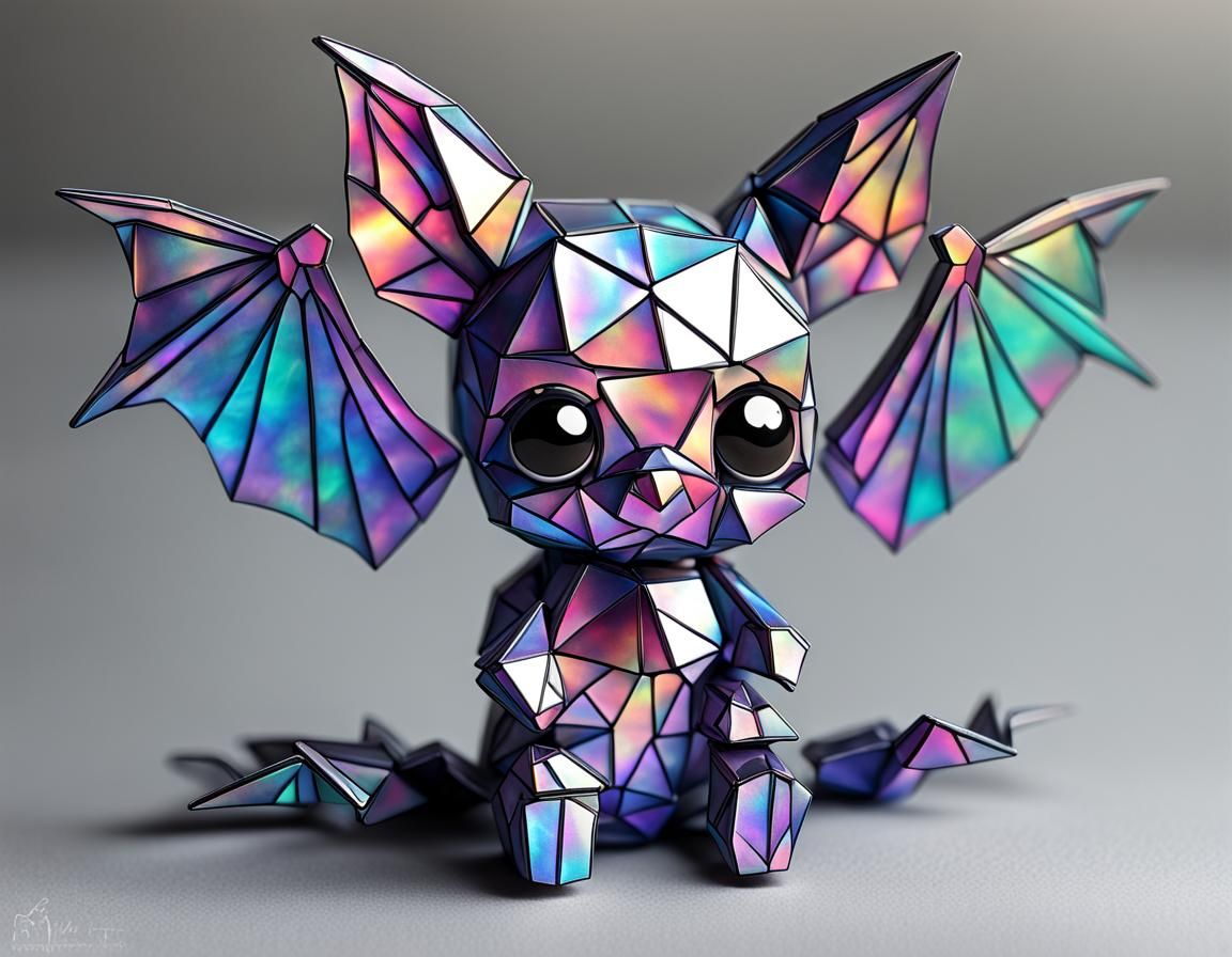 Iridescent Puzzle Bat: A Translucent Chibi Creation