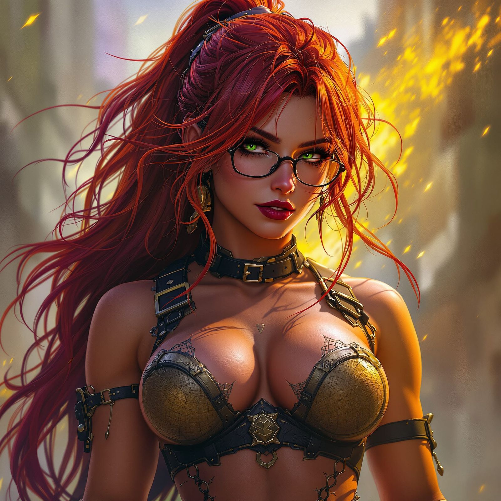 Dark Fantasy Art: Muscular Redhead in Harness