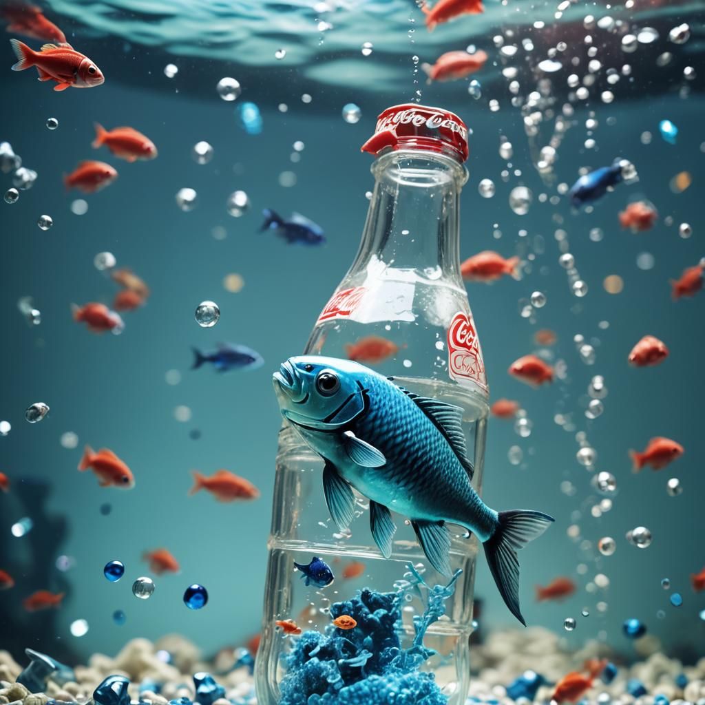 Futuristic Aquarium Inside Coca-Cola Bottle: Splash Art