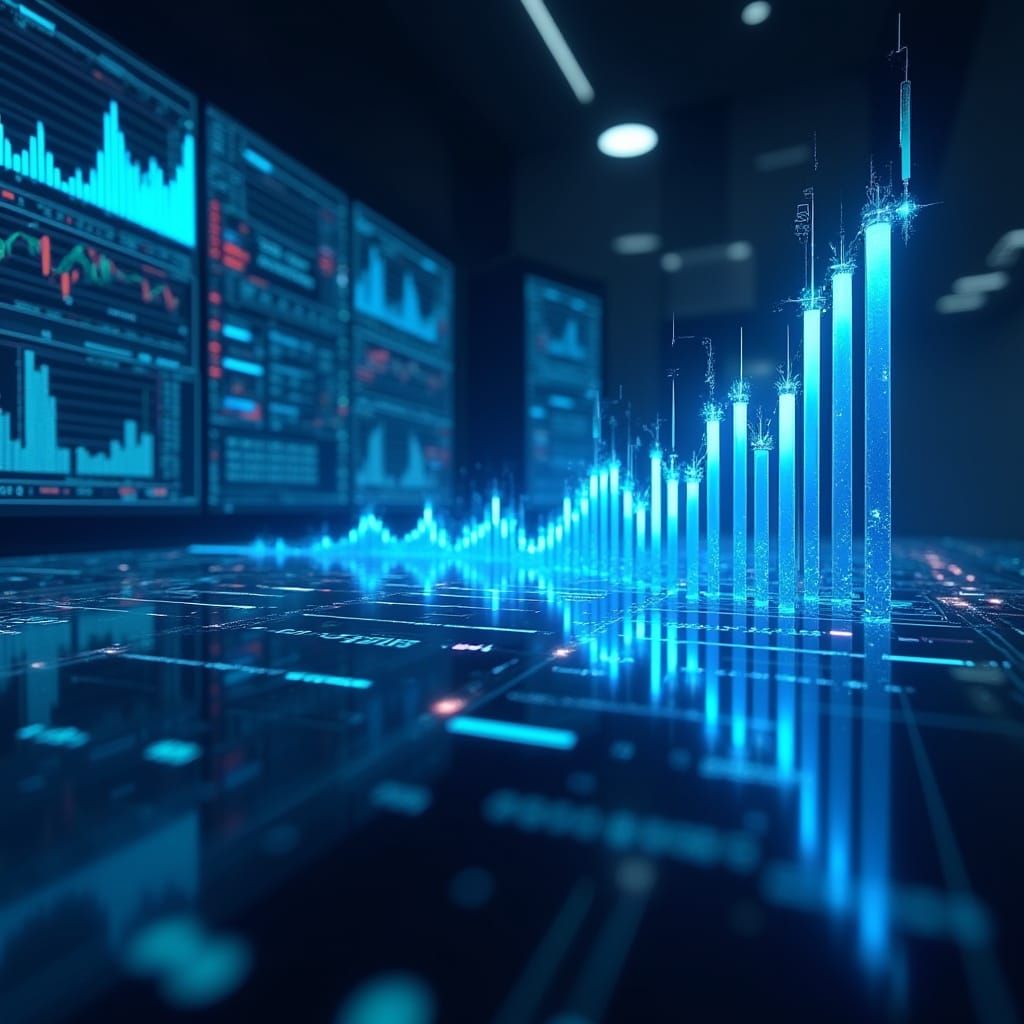 Cyberpunk Stock Market Algo Bot in a Futuristic Financial Up...