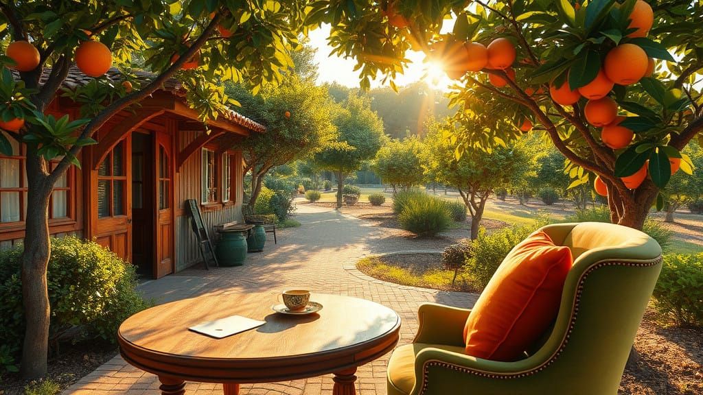 Idyllic Orange Farm Retreat in Neo-Impressionist Style
