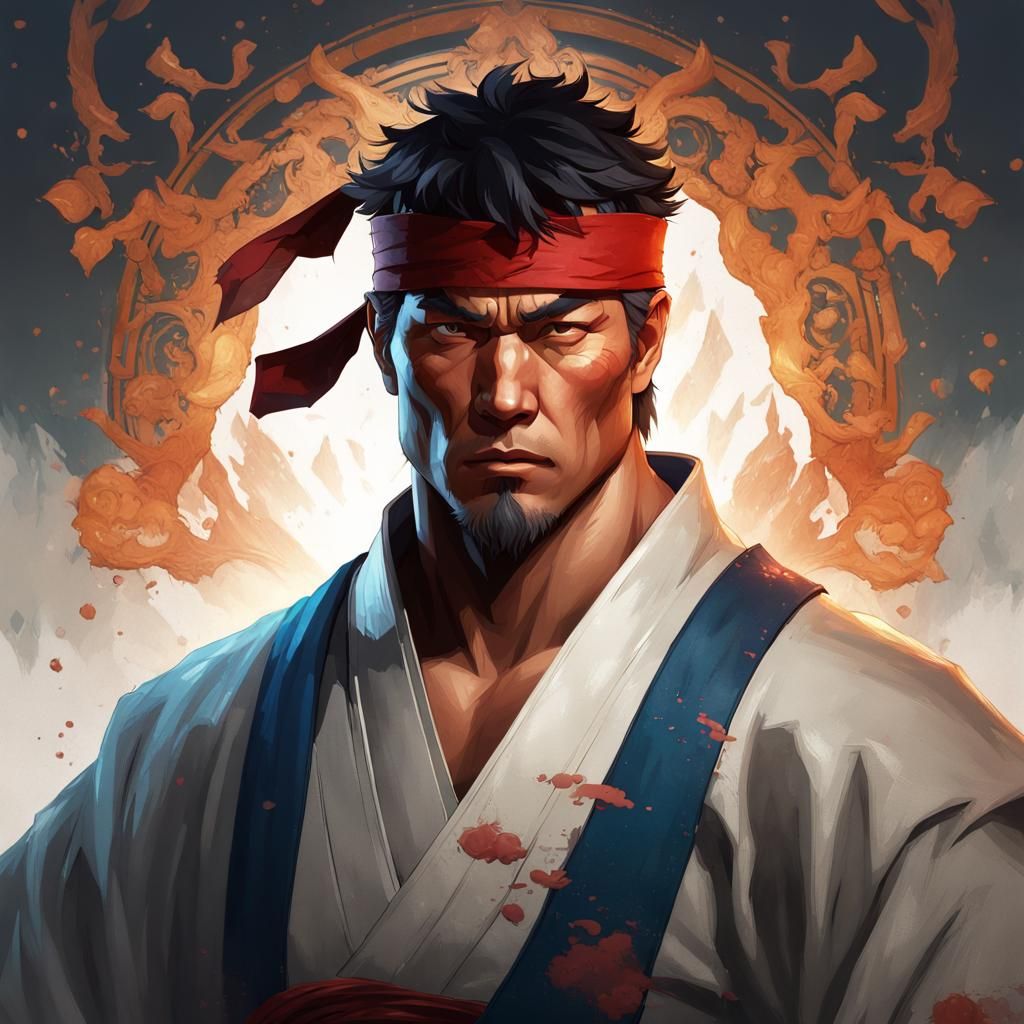 Ryu Portrait in Hyperdetailed Art Style