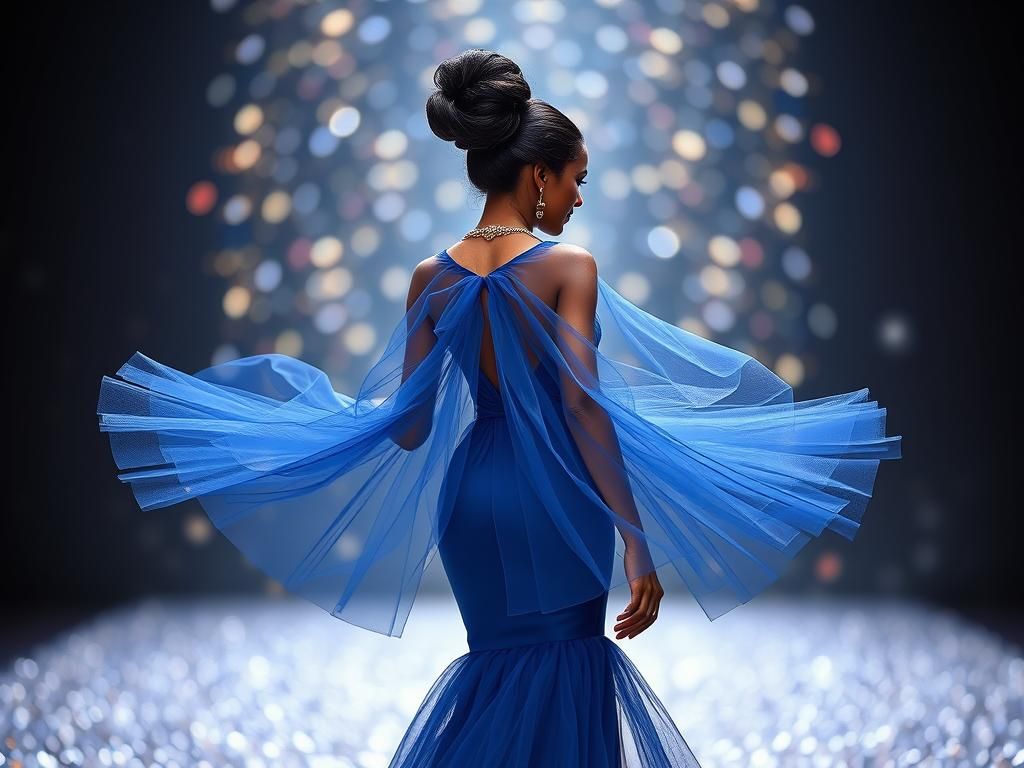 Blue Tulle Gown Portrait in Art Nouveau Style