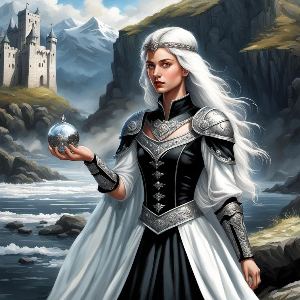 Fantasy Queen with Sword in Snowy Landscape