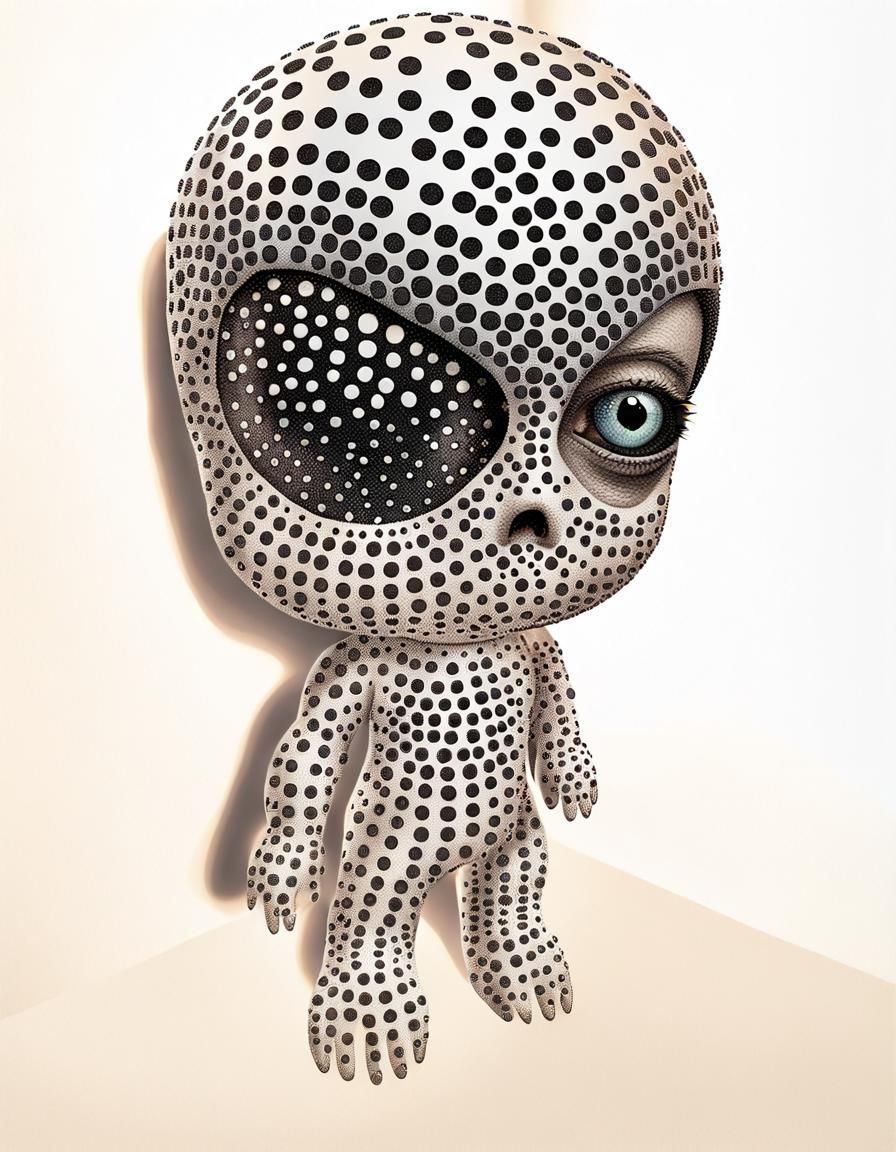 Halftone Pointillism Gray Alien with Large Head