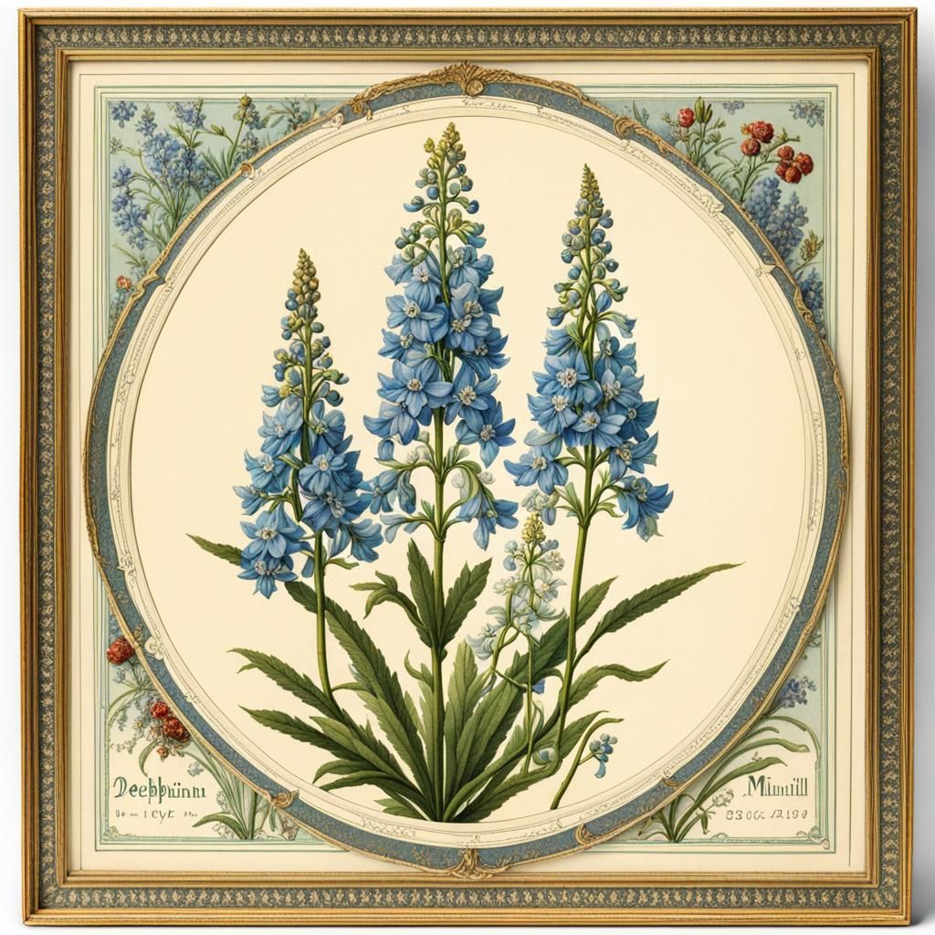 Delphinium Botanical Chart in Vintage Illustration Style