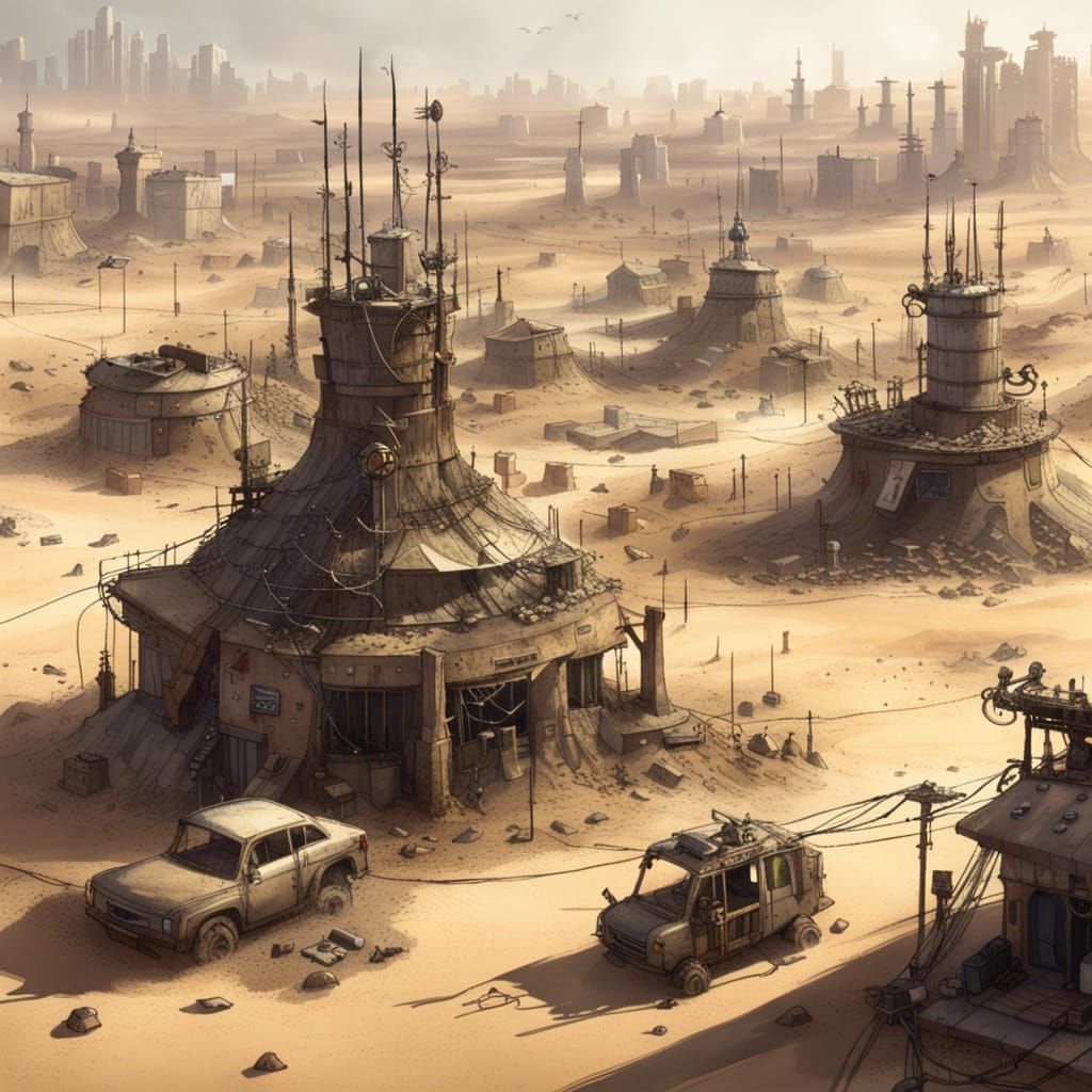 Dystopian Scrap City in Desert Wasteland