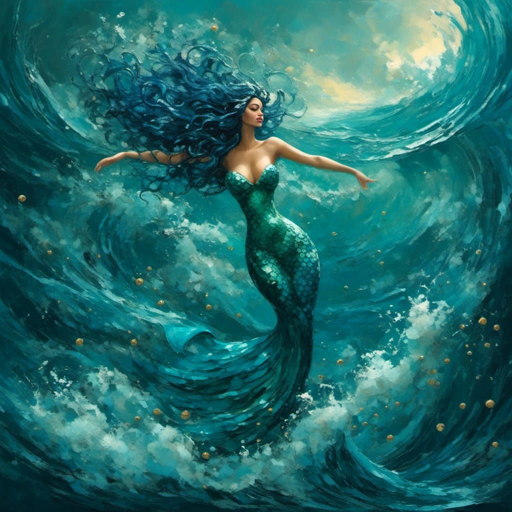 Fantasy Mermaid Goddess of the Sea at Night