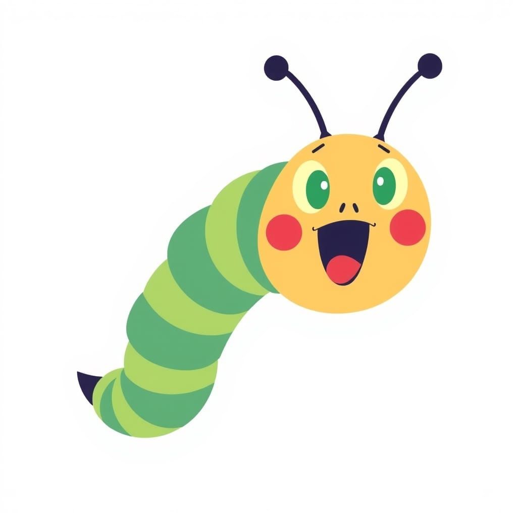 Cheerful Caterpillar in Minimalist Vector Art