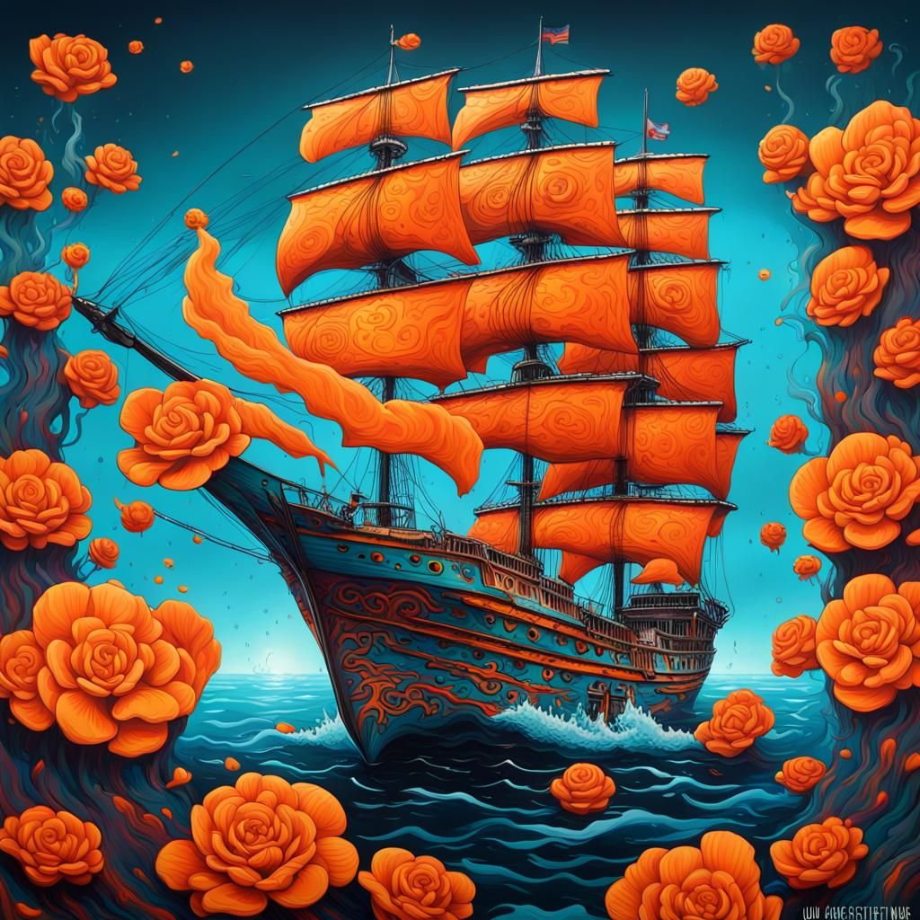 Day of the Dead Ship in Graffiti Art Style