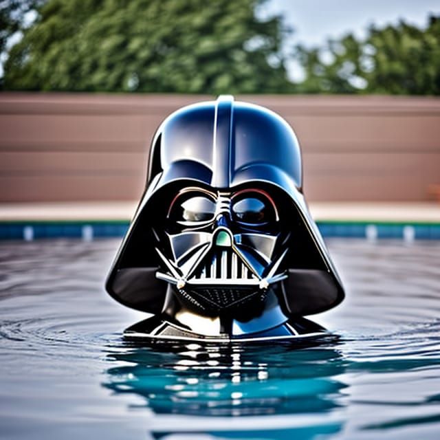 Darth Vader Relaxes in Pool: Hyperrealistic Summer Photo