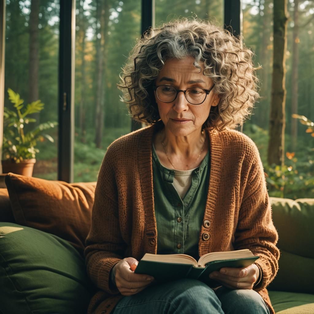 Cozy Cinematic Portrait of Woman Reading