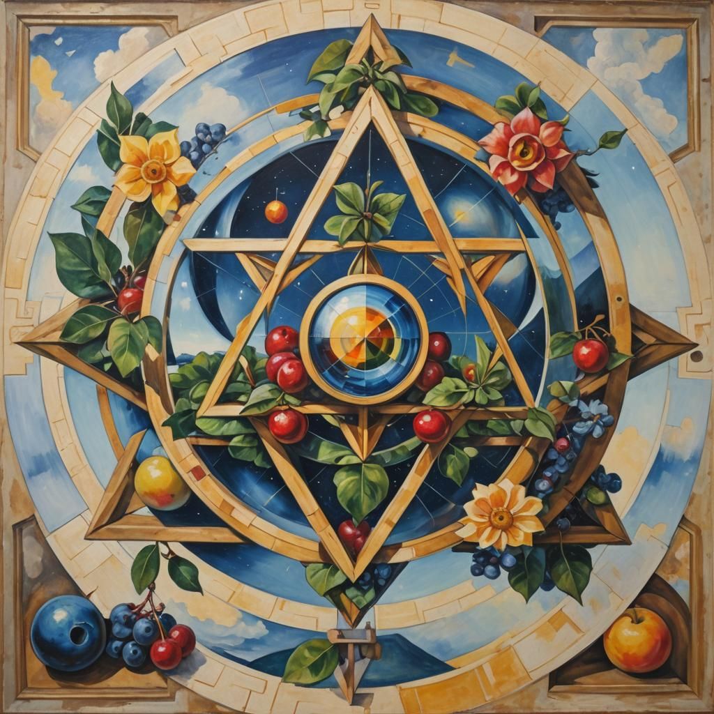 Zodiacal Cherry Gazing at Spaceship in Encaustic Art