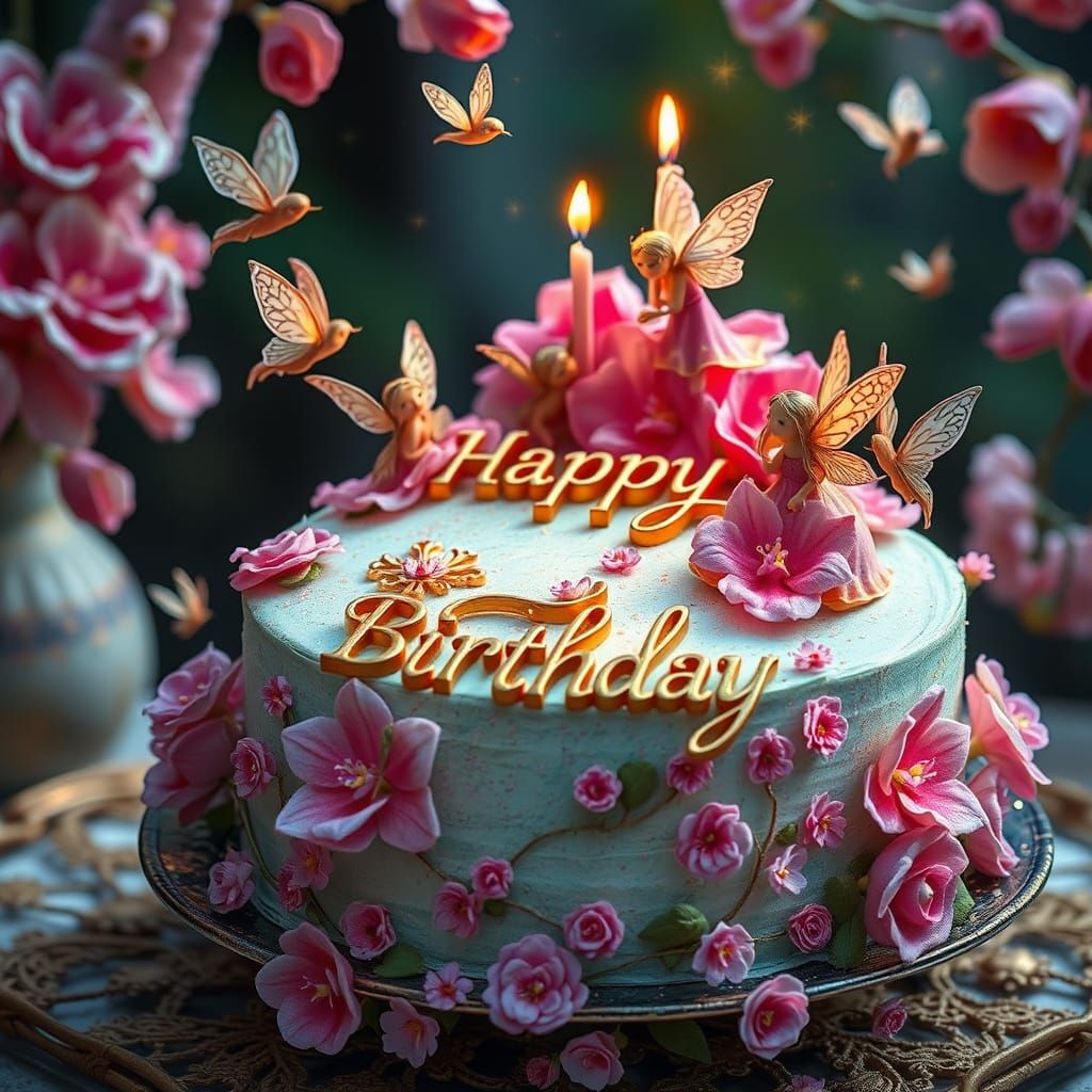 Magical Birthday Cake with Dancing Elves in Whimsical Glaze