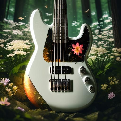 Bass Guitar Double Exposure with Forest Scenes