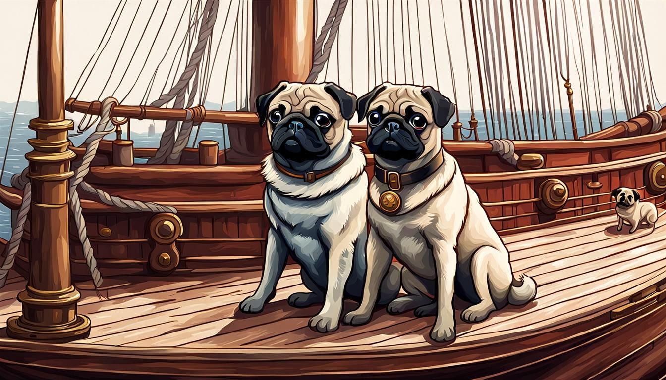 Pugs on a Victorian Ship Deck: Isometric View