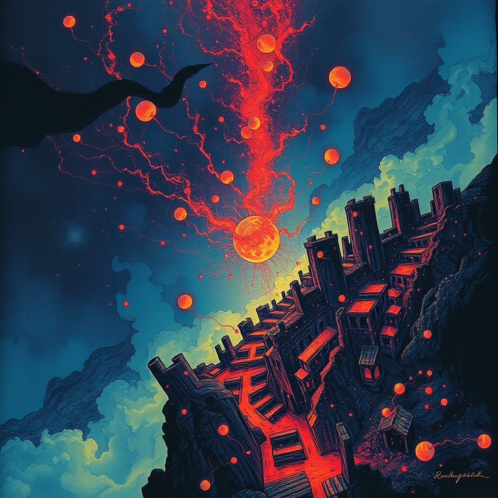 Surrealist Glowing Abstractions in Vibrant Ink