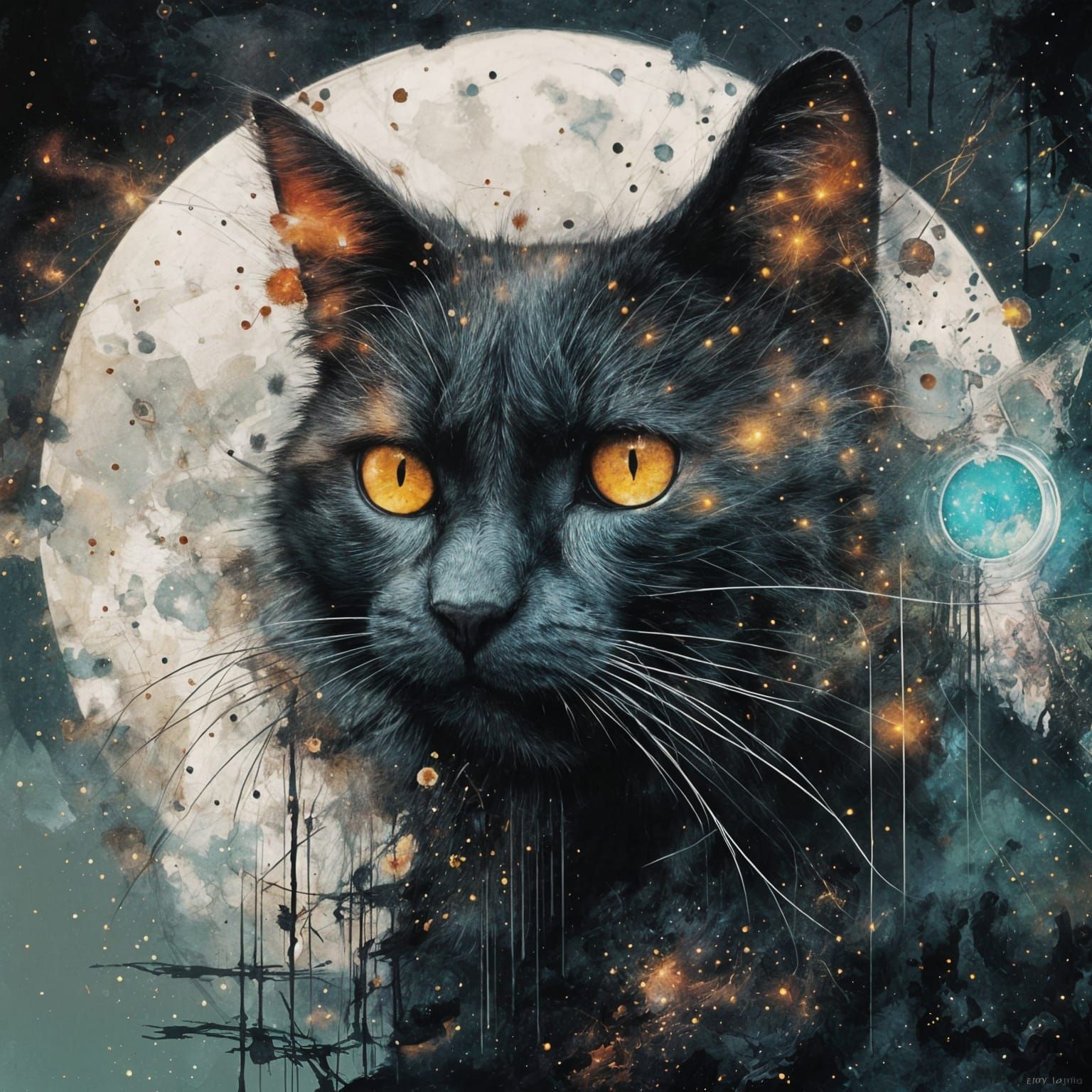 Cosmic Cat Double Exposure in Dreamlike Style