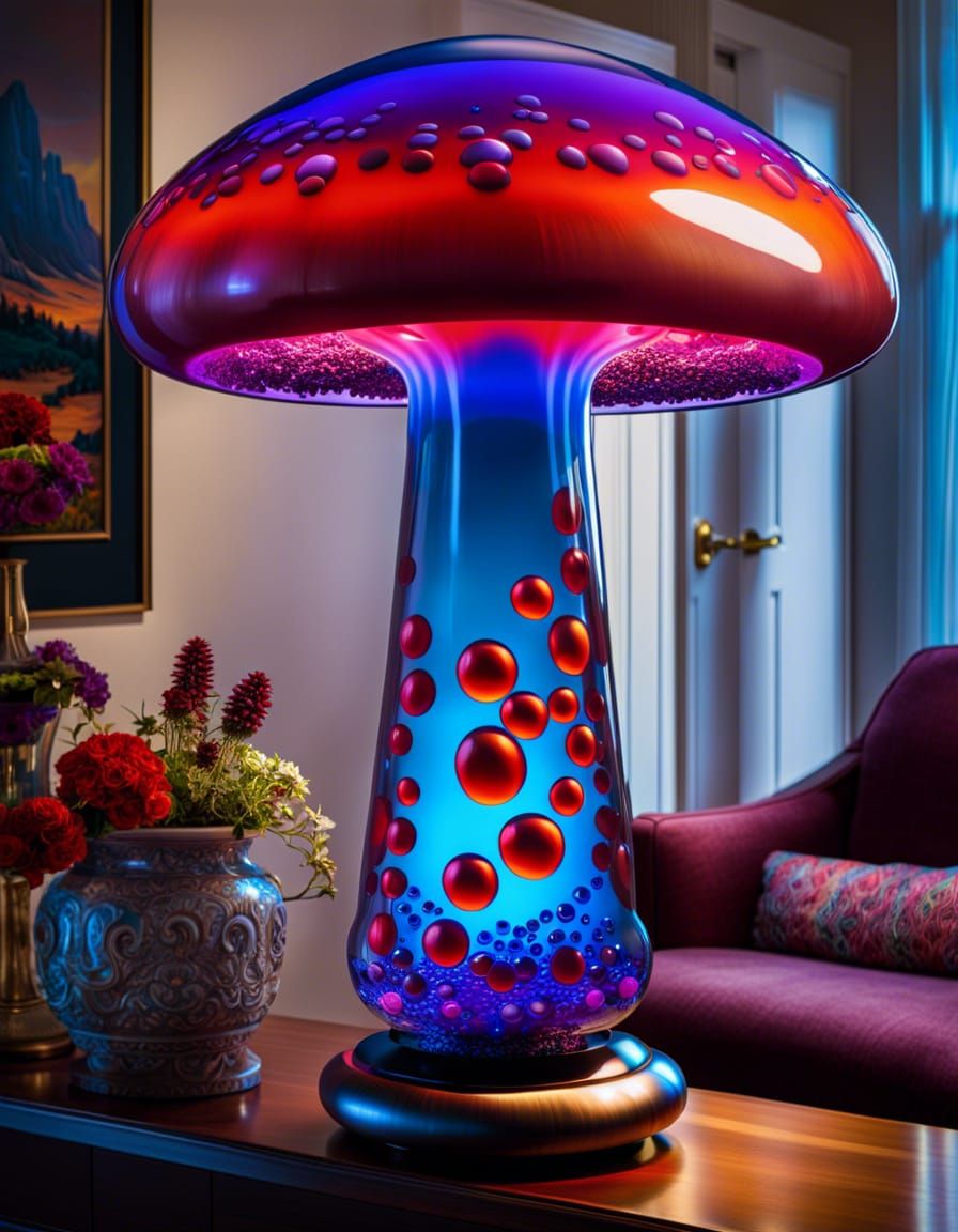 Mushroom Lava Lamp in Retro Art Deco Style