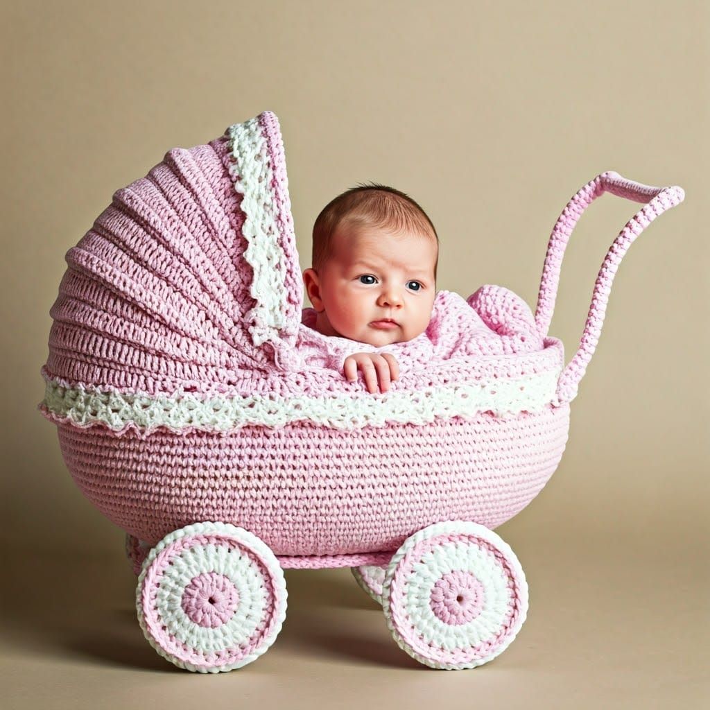 Vintage Crochet Stroller with Cozy Baby