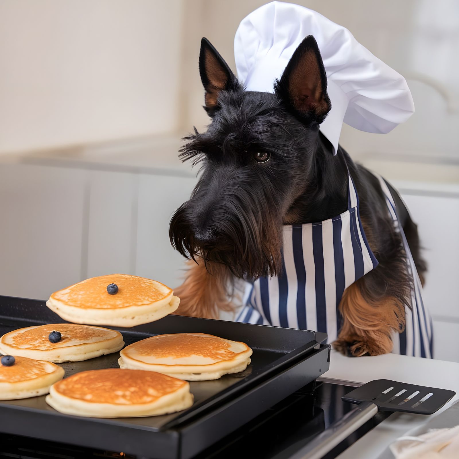Scottish Terrier Chef Cooking Pancakes