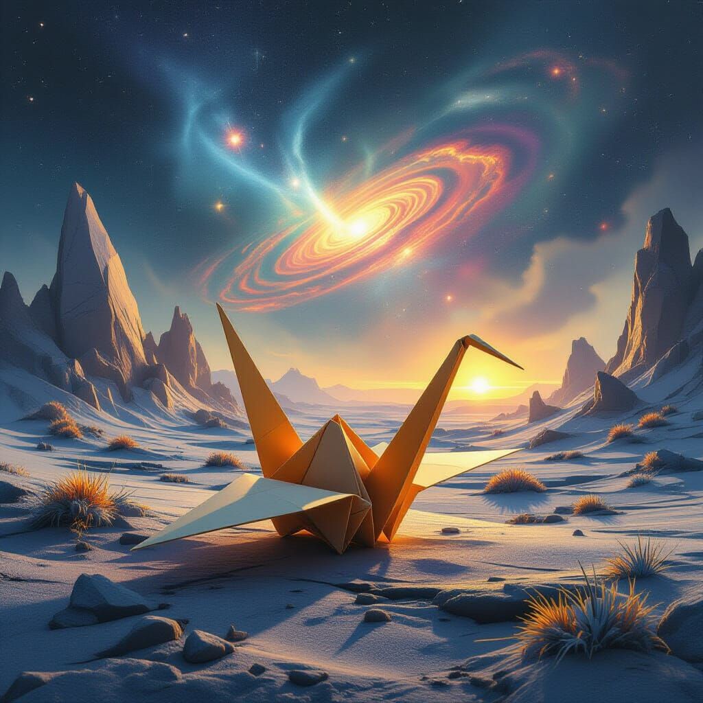 Ancient Origami Crane on Alien World